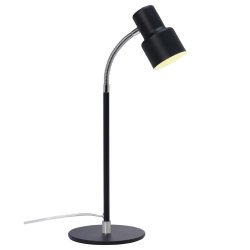 Flexibel bordslampa i snygg svart färg med kromdetaljer. För placering på skrivbord eller byrå i hallen