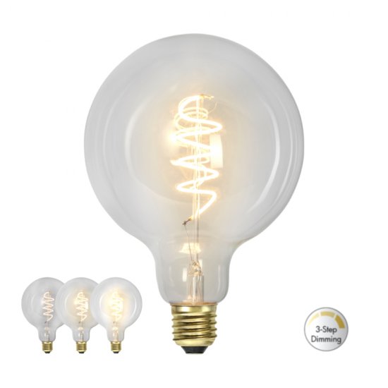 LED-lamppu E27 G125 Clear Spiral Filament 3-step dim Ø12,5 cm